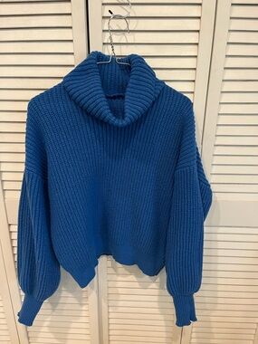 SHEIN Royal Blue Ribbed Turtleneck Sweater
